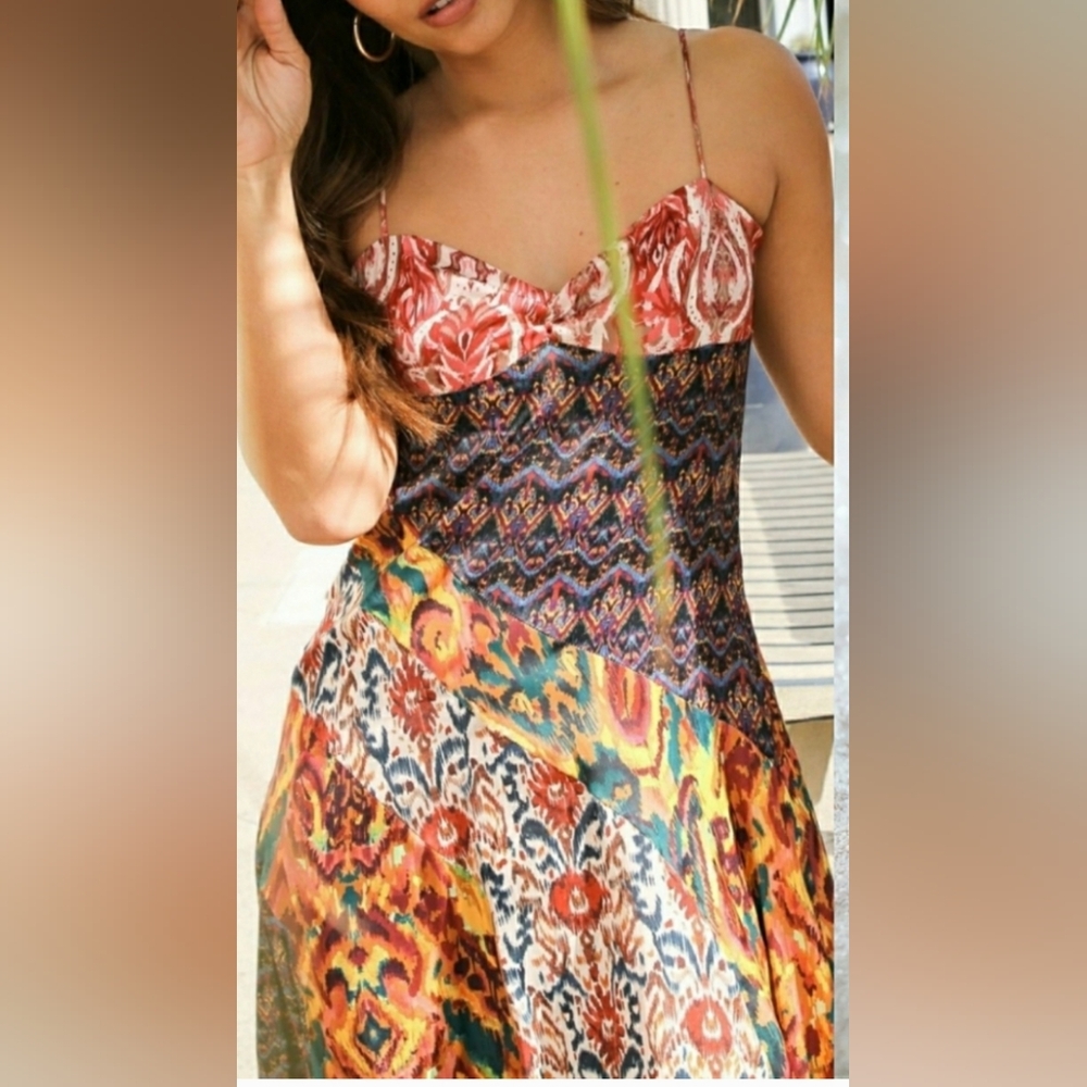 Free People Holiday Hero Satin Patchwork Dress